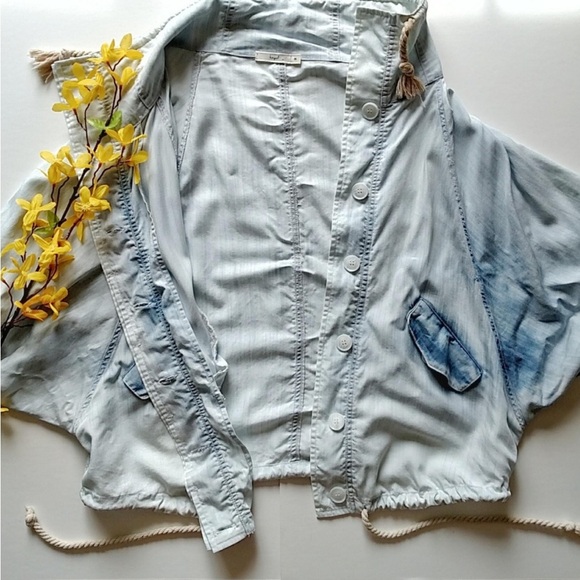 Hazel Oversized Acid Wash Bat Wing Button Up Coat - Picture 2 of 5